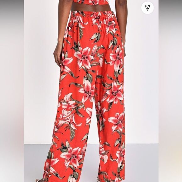 Lulus Sunsets in Paradise Red Tropical Print Two-Piece Jumpsuit M NWT in packag - Picture 5 of 8